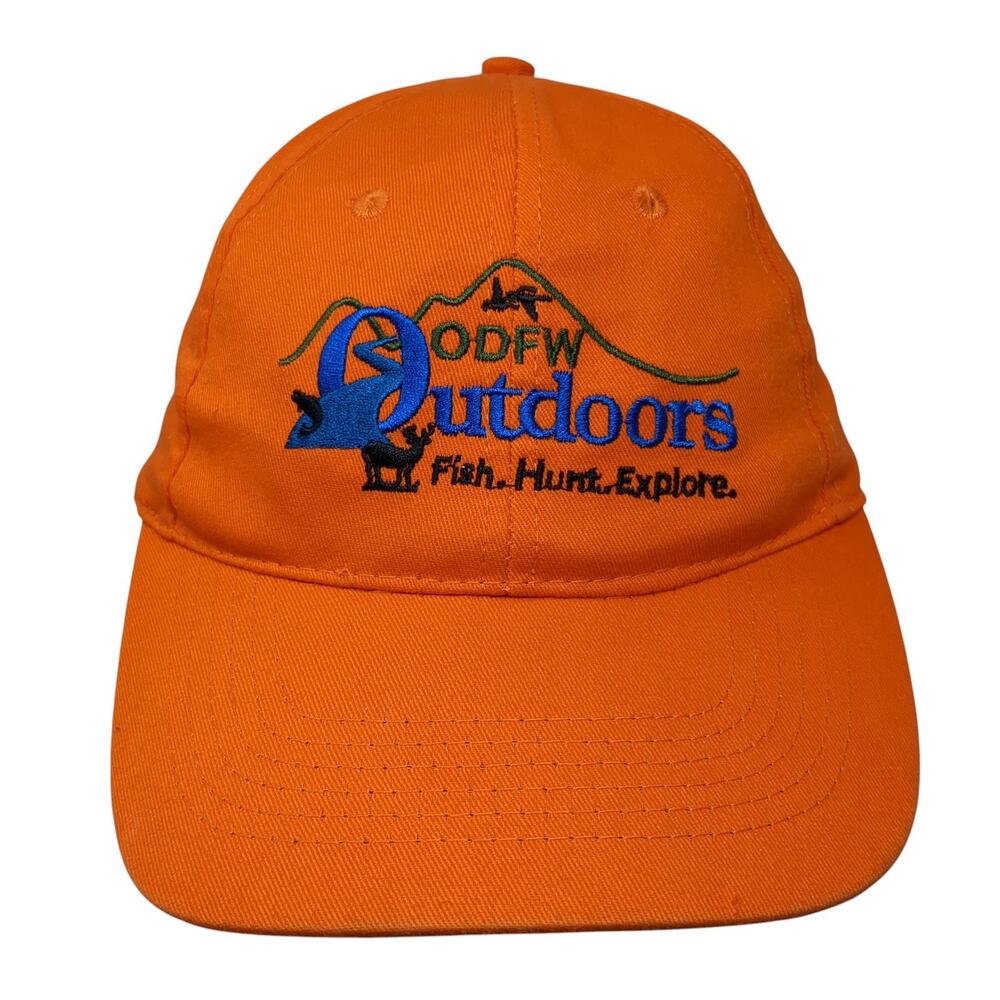 Odfw Outdoors Fish Hunt Explore Oregon Strapback Baseball Cap Orange One Size
